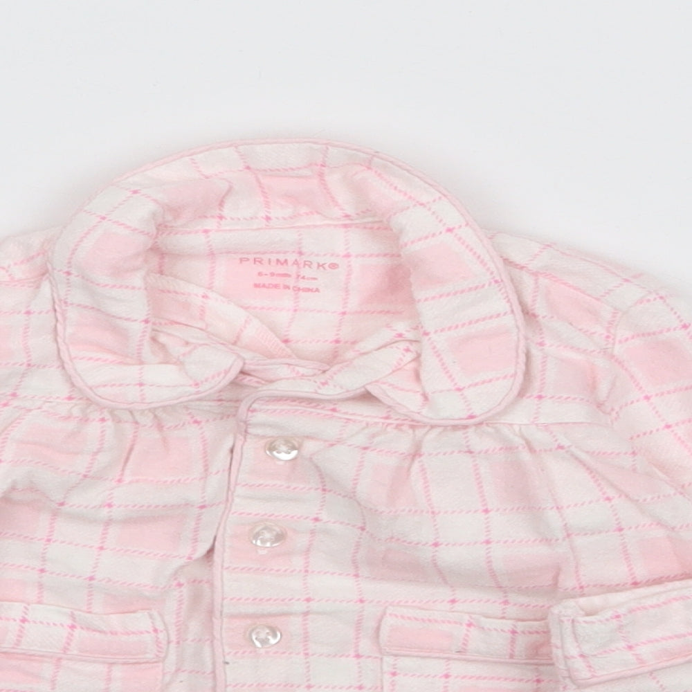 Primark Girls Pink Plaid 100% Cotton Robe Pyjama Set Size 6-9 Months  Button