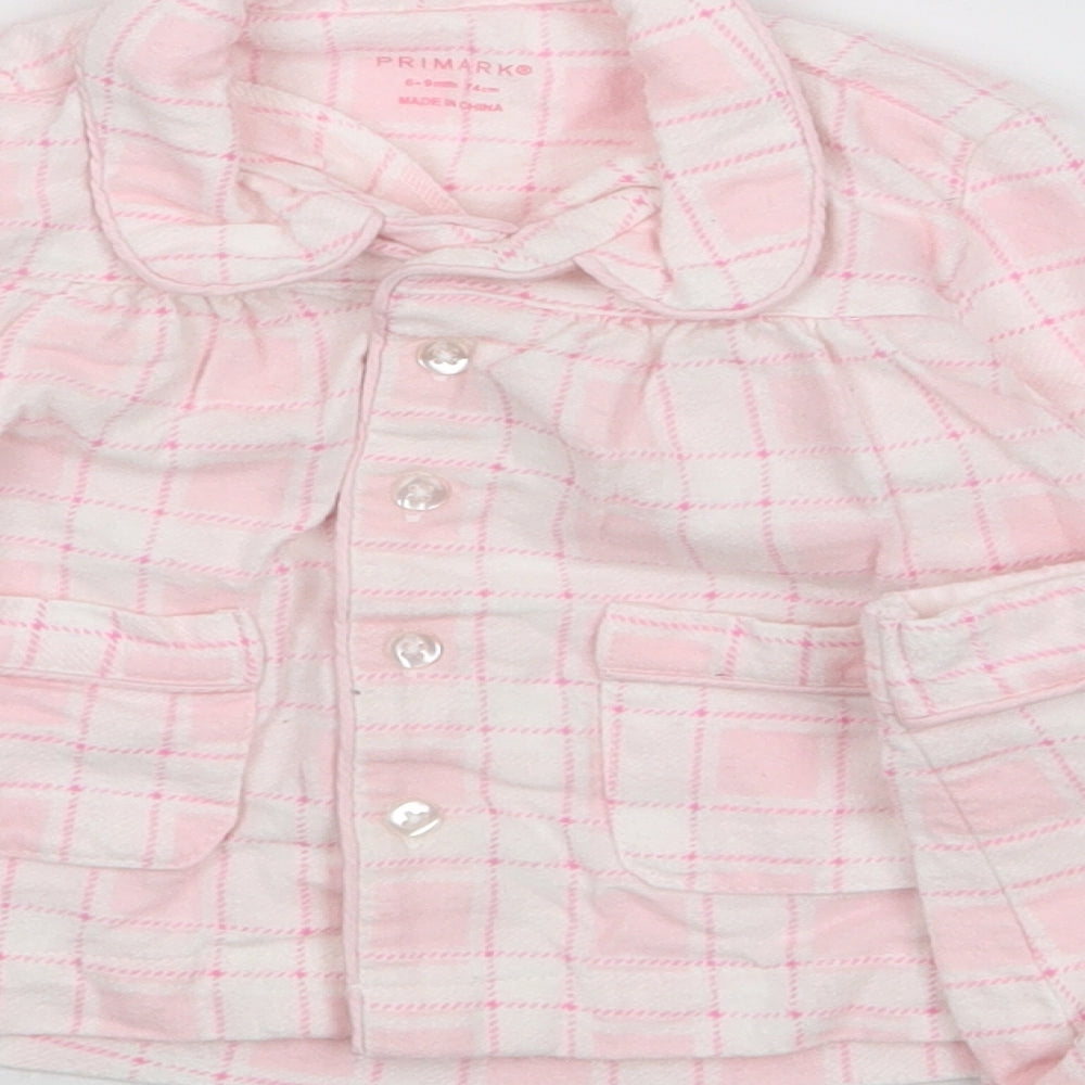 Primark Girls Pink Plaid 100% Cotton Robe Pyjama Set Size 6-9 Months  Button