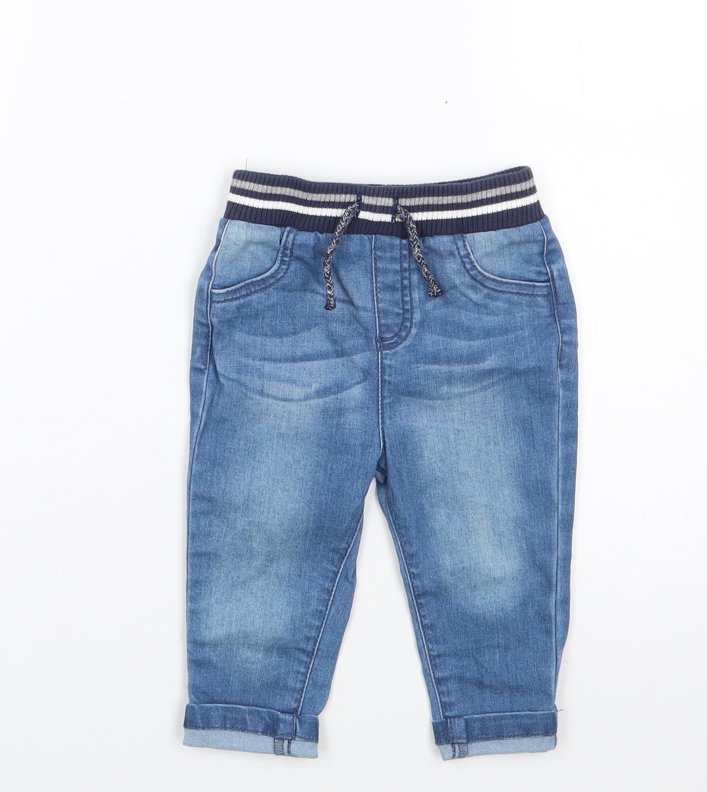 Nutmeg Boys Blue  Cotton Jogger Jeans Size 6-9 Months  Drawstring