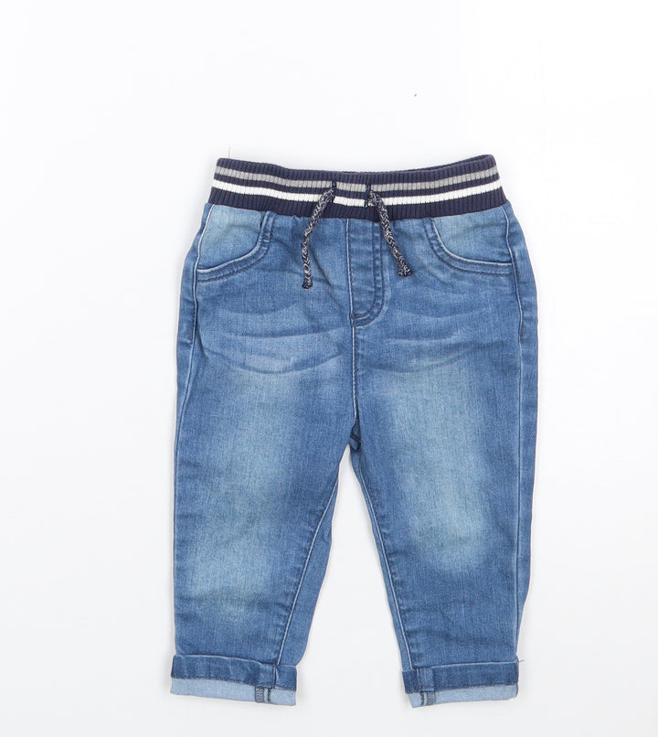Nutmeg Boys Blue  Cotton Jogger Jeans Size 6-9 Months  Drawstring