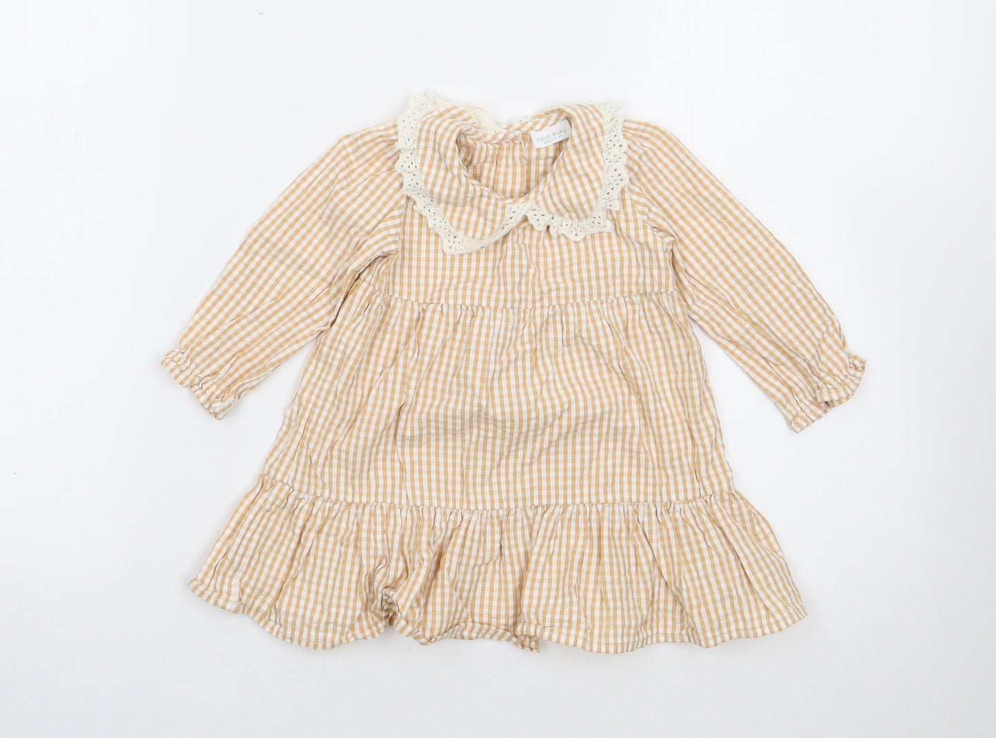NEXT Girls Yellow Check 100% Cotton A-Line  Size 6-9 Months  Collared Pullover