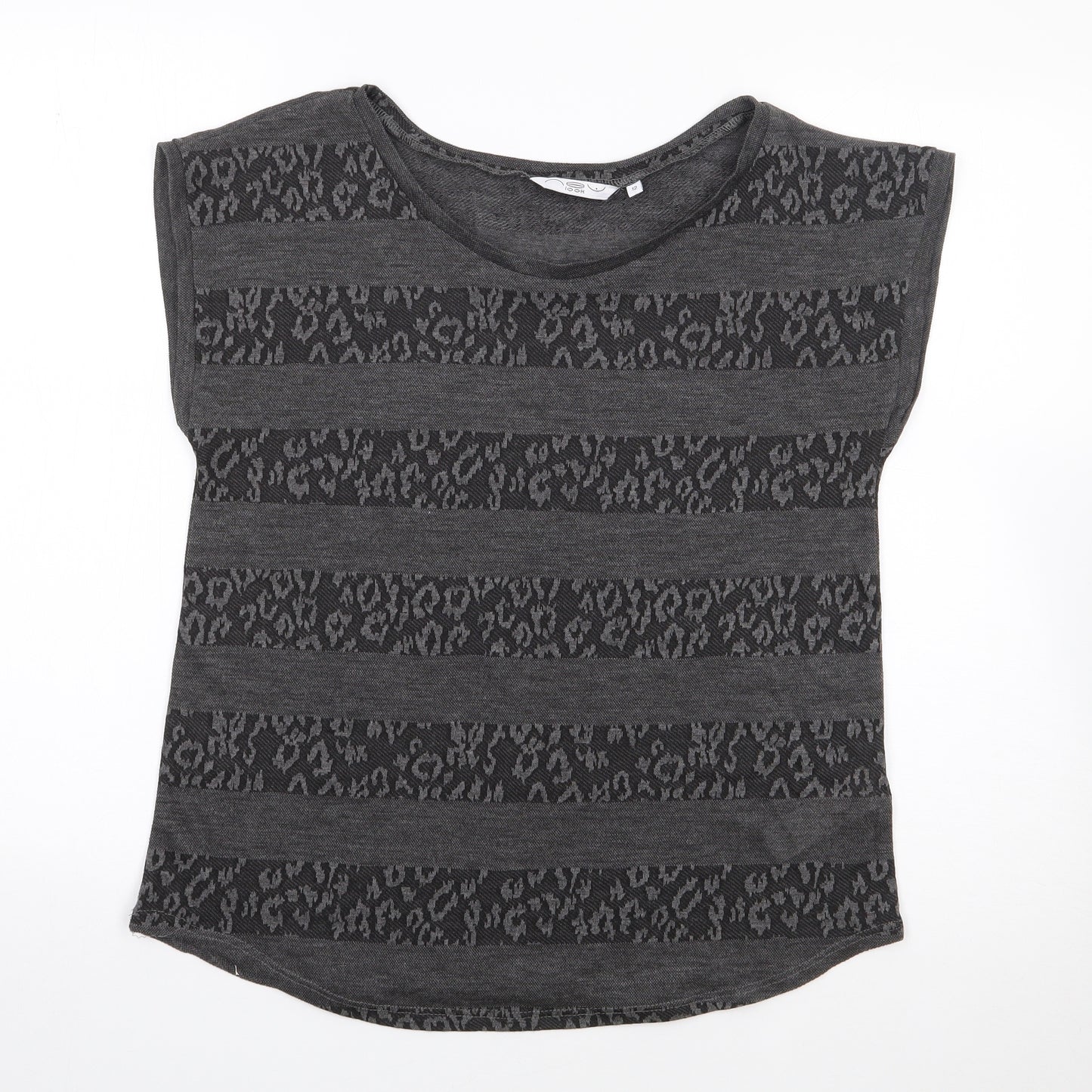 New Look  Womens Grey Animal Print Polyester Jersey T-Shirt Size 12 Round Neck