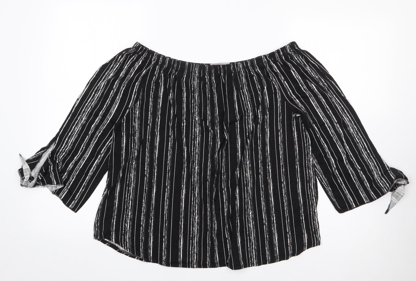George Womens Black Striped Viscose Jersey T-Shirt Size 14 Off the Shoulder