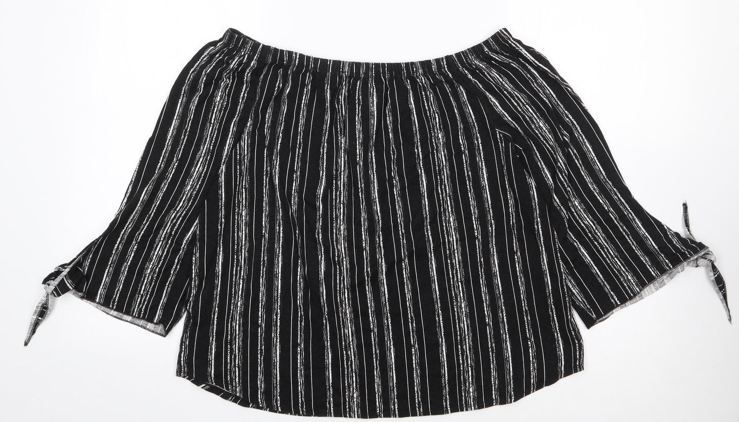 George Womens Black Striped Viscose Jersey T-Shirt Size 14 Off the Shoulder
