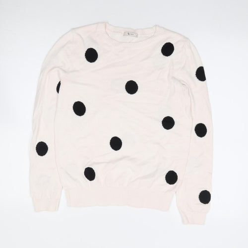 TU Womens Ivory Crew Neck Polka Dot 100% Cotton Pullover Jumper Size 10