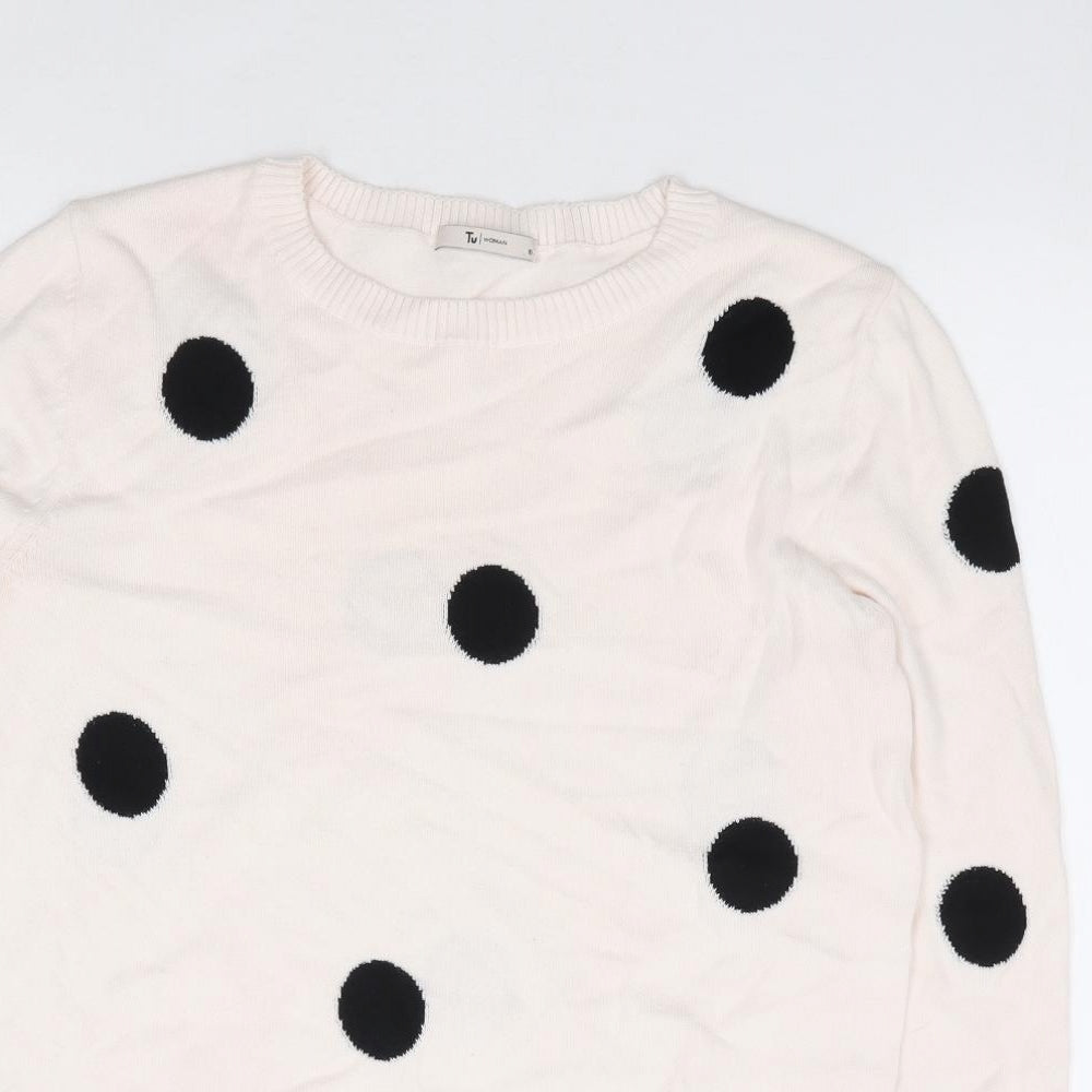 TU Womens Ivory Crew Neck Polka Dot 100% Cotton Pullover Jumper Size 10