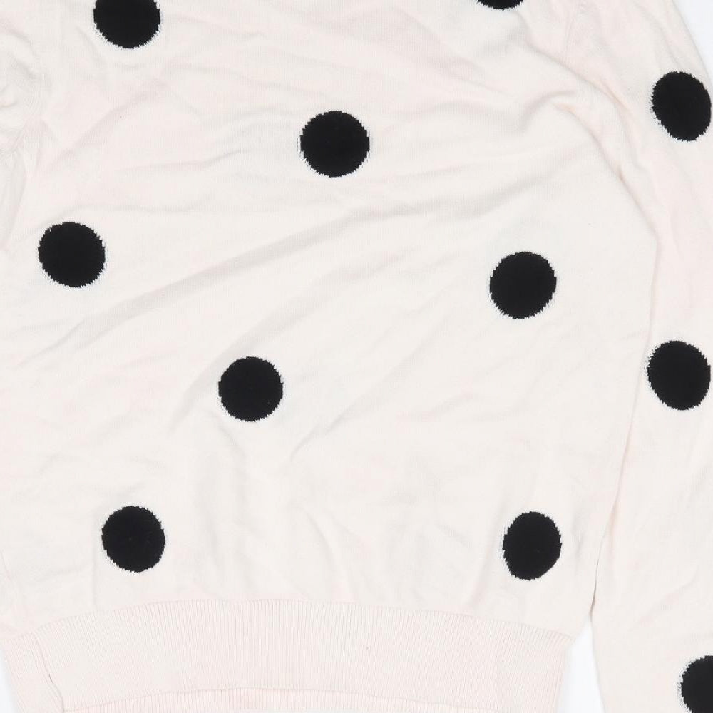 TU Womens Ivory Crew Neck Polka Dot 100% Cotton Pullover Jumper Size 10