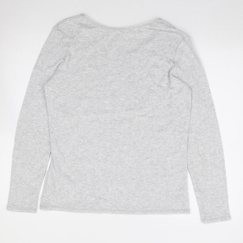 Marks and Spencer Womens Grey Floral Polyester Jersey T-Shirt Size 20 Round Neck