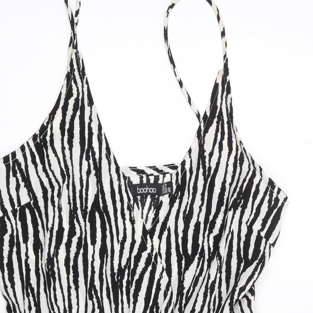 Boohoo Womens Black Geometric Polyester Playsuit One-Piece Size 10  Pullover