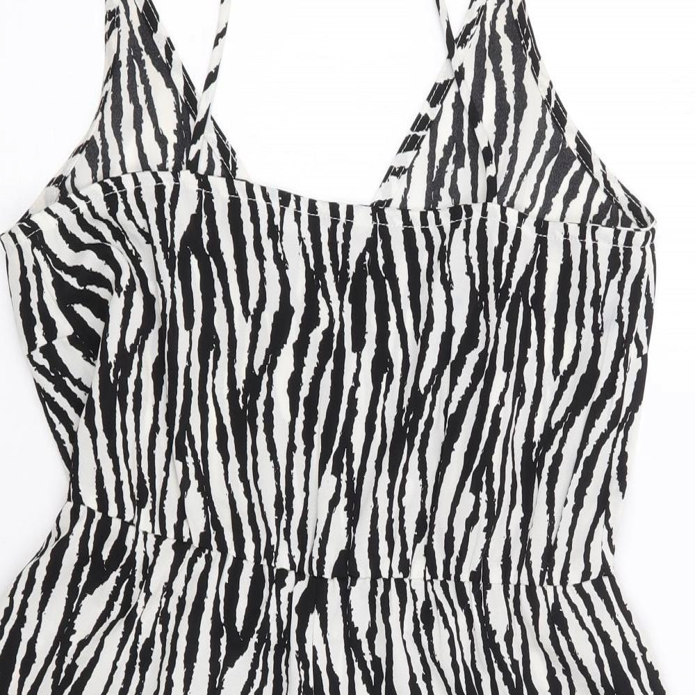 Boohoo Womens Black Geometric Polyester Playsuit One-Piece Size 10  Pullover