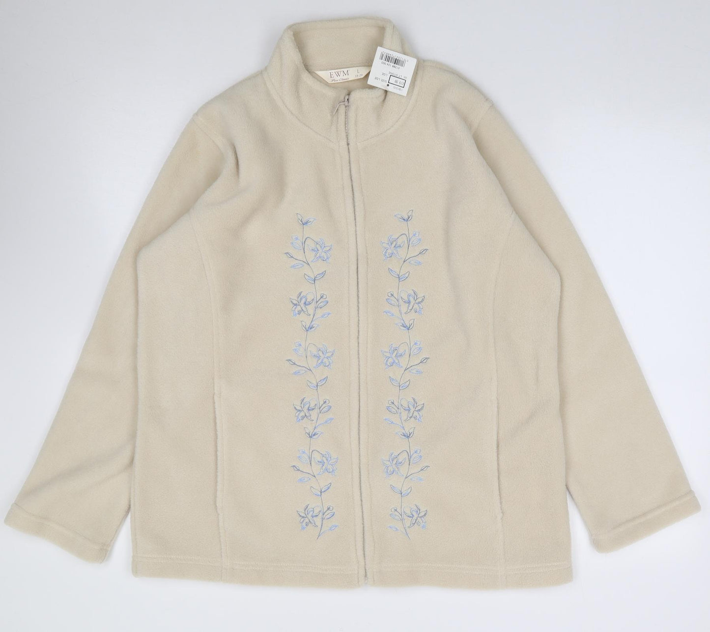 Edinburgh Woolen Mill Womens Beige High Neck Floral Polyester Full Zip Jumper Size 18