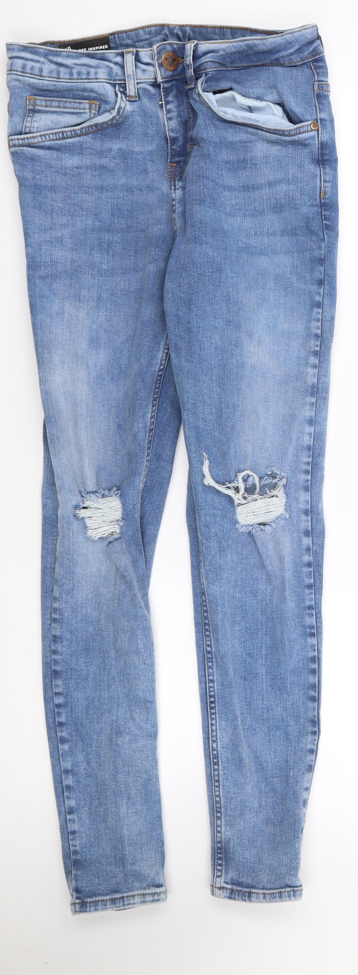 Bee Inspired Womens Blue  Cotton Skinny Jeans Size 28 L27 in Regular Zip