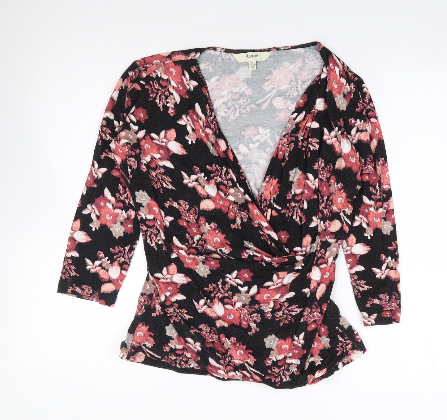 Y by Yumi Womens Multicoloured Floral Viscose Wrap T-Shirt Size 12 V-Neck