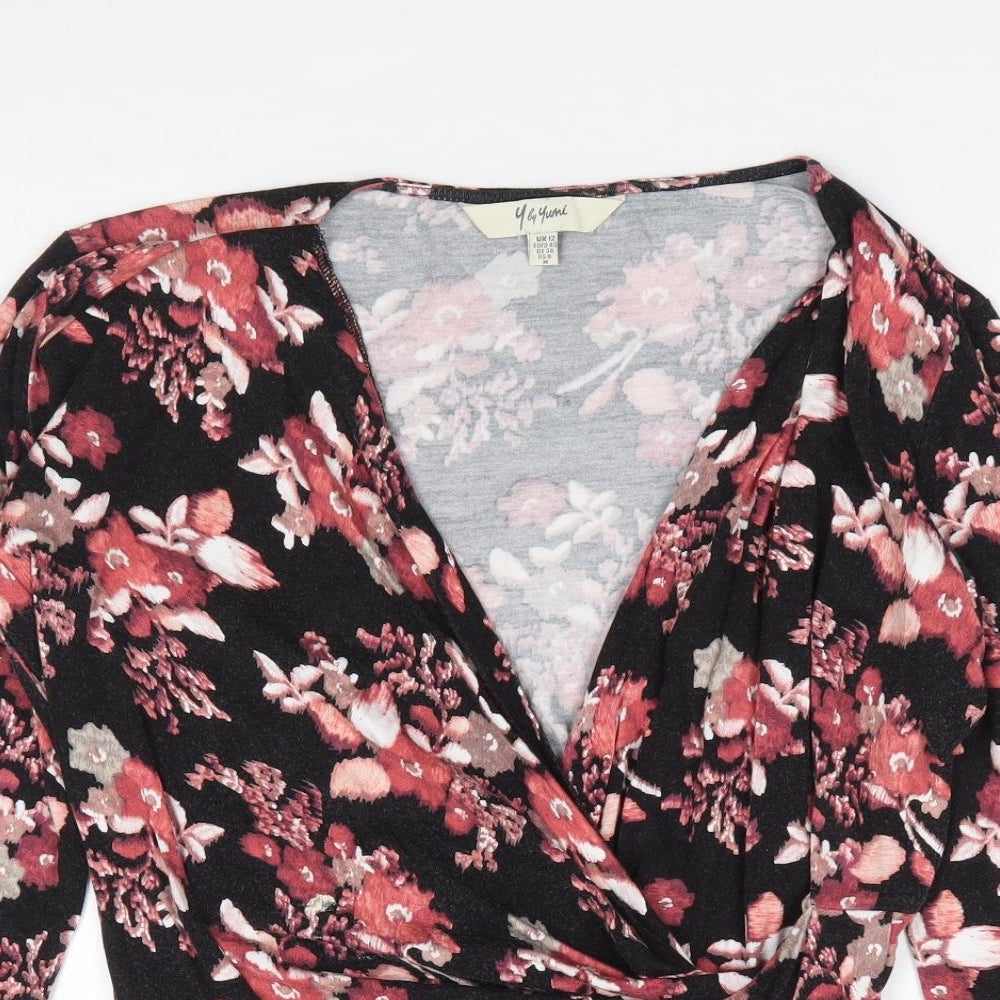 Y by Yumi Womens Multicoloured Floral Viscose Wrap T-Shirt Size 12 V-Neck