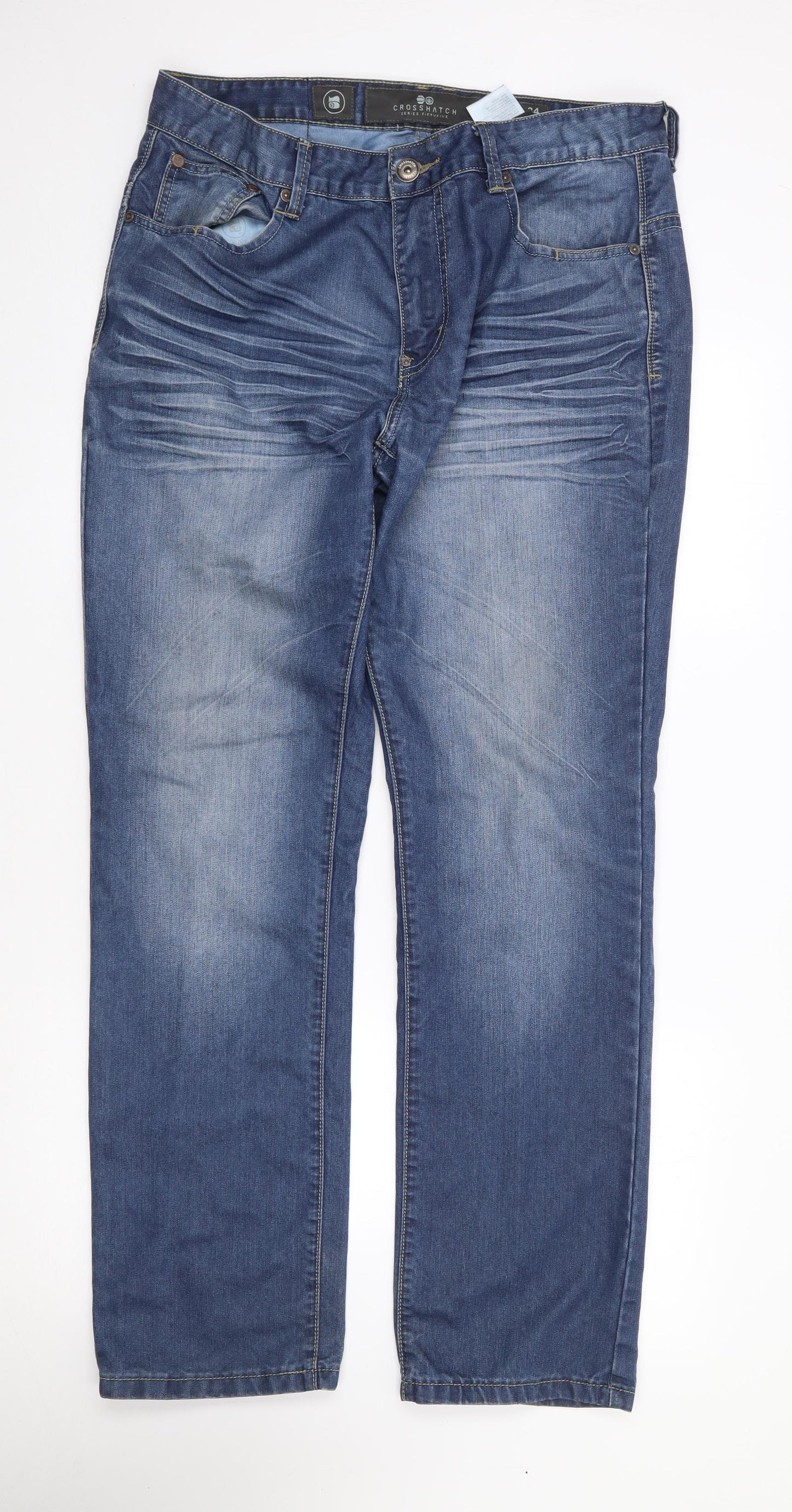 Crosshatch Mens Blue  Cotton Straight Jeans Size 34 L32 in Regular Zip
