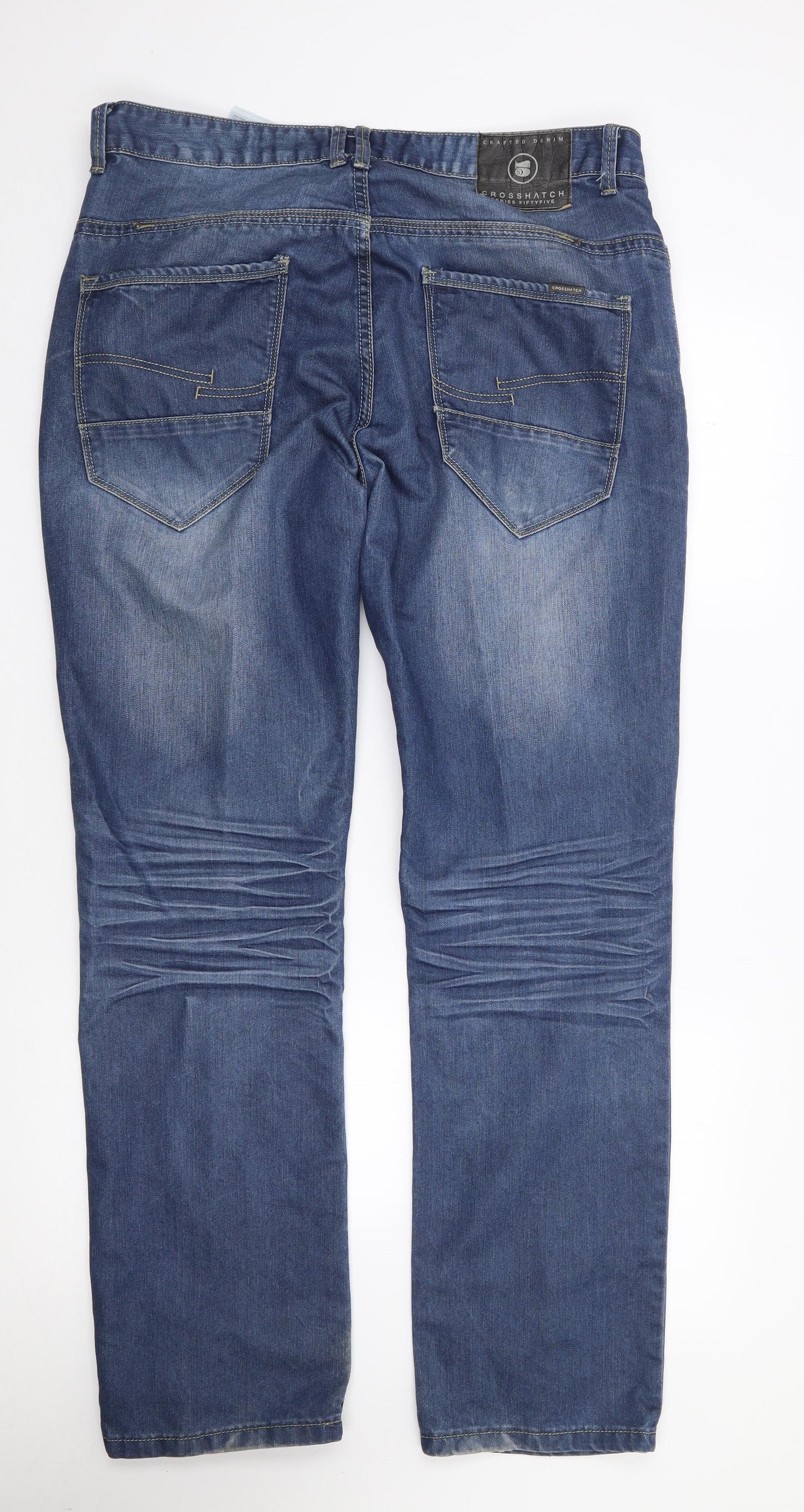 Crosshatch Mens Blue  Cotton Straight Jeans Size 34 L32 in Regular Zip