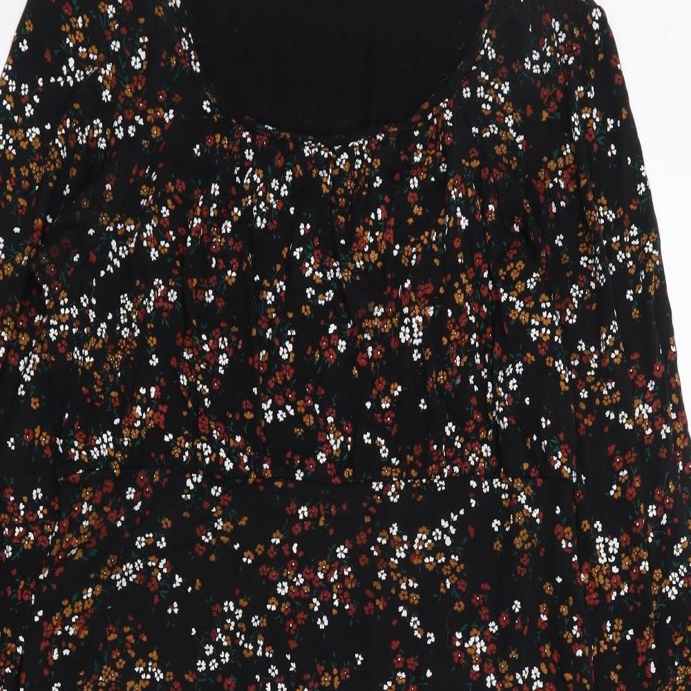 Roman Womens Black Floral Viscose Fit & Flare  Size 14  Scoop Neck Pullover