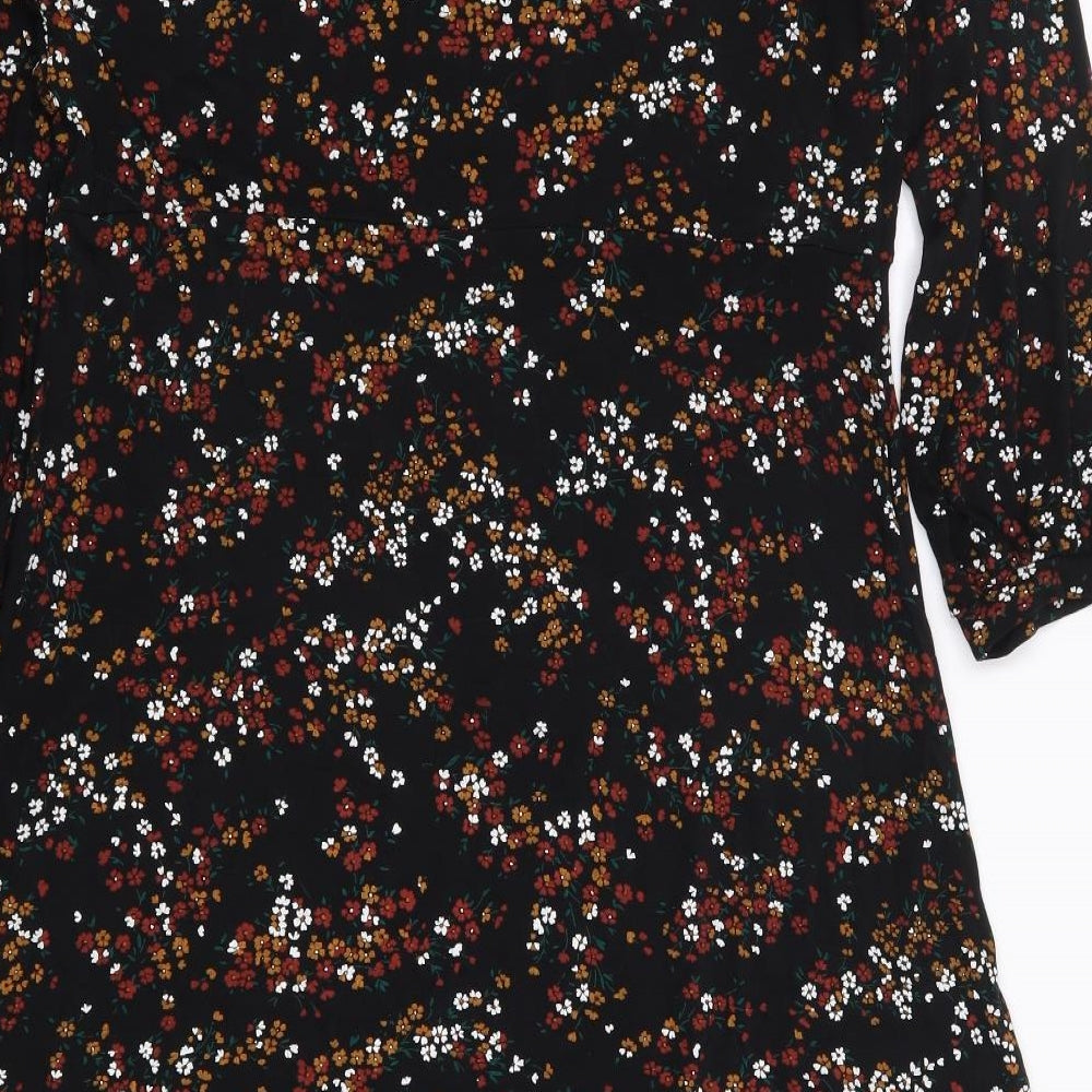 Roman Womens Black Floral Viscose Fit & Flare  Size 14  Scoop Neck Pullover