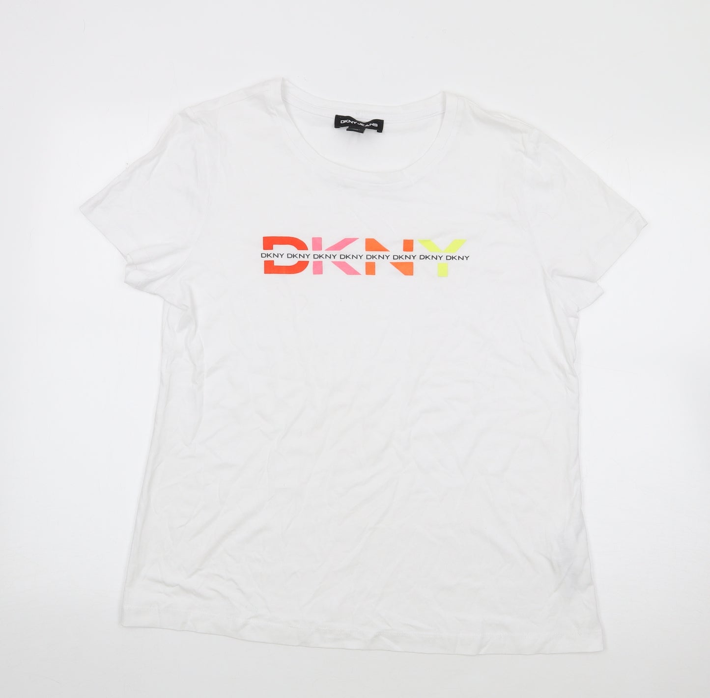 DKNY Womens Ivory  Cotton Jersey T-Shirt Size M Crew Neck