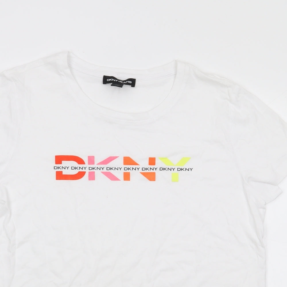 DKNY Womens Ivory  Cotton Jersey T-Shirt Size M Crew Neck