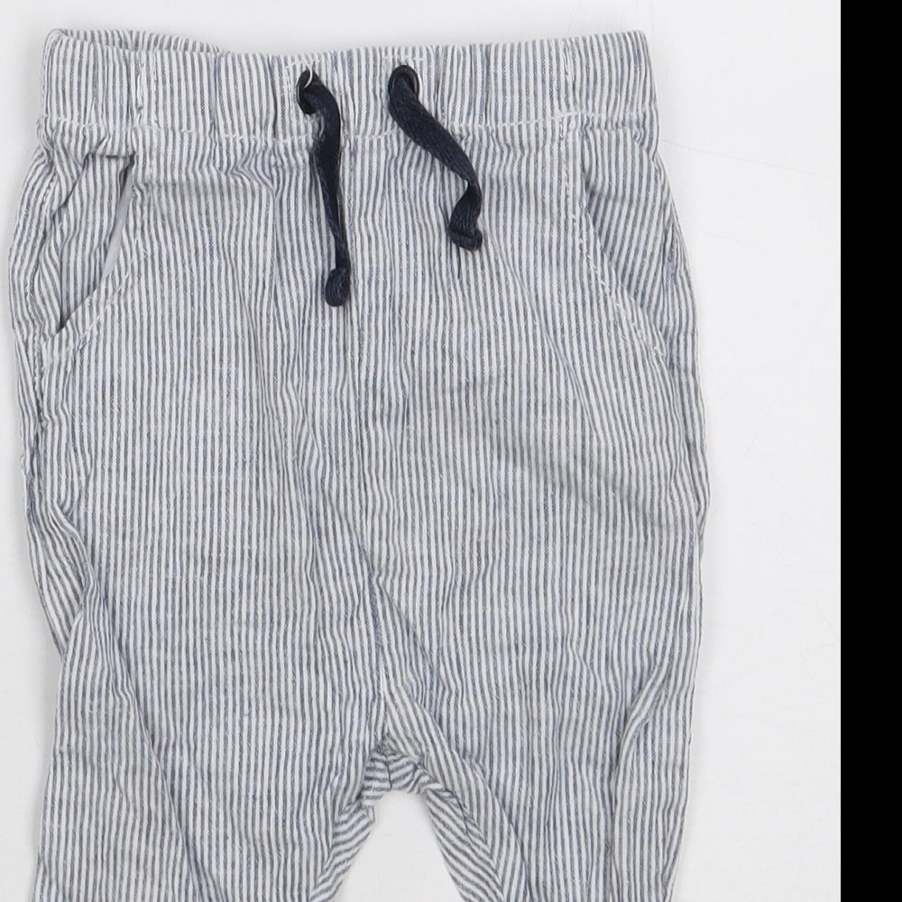 NEXT Boys Blue Striped Linen Cargo Trousers Size 9-12 Months  Drawstring