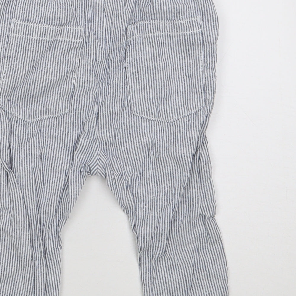 NEXT Boys Blue Striped Linen Cargo Trousers Size 9-12 Months  Drawstring