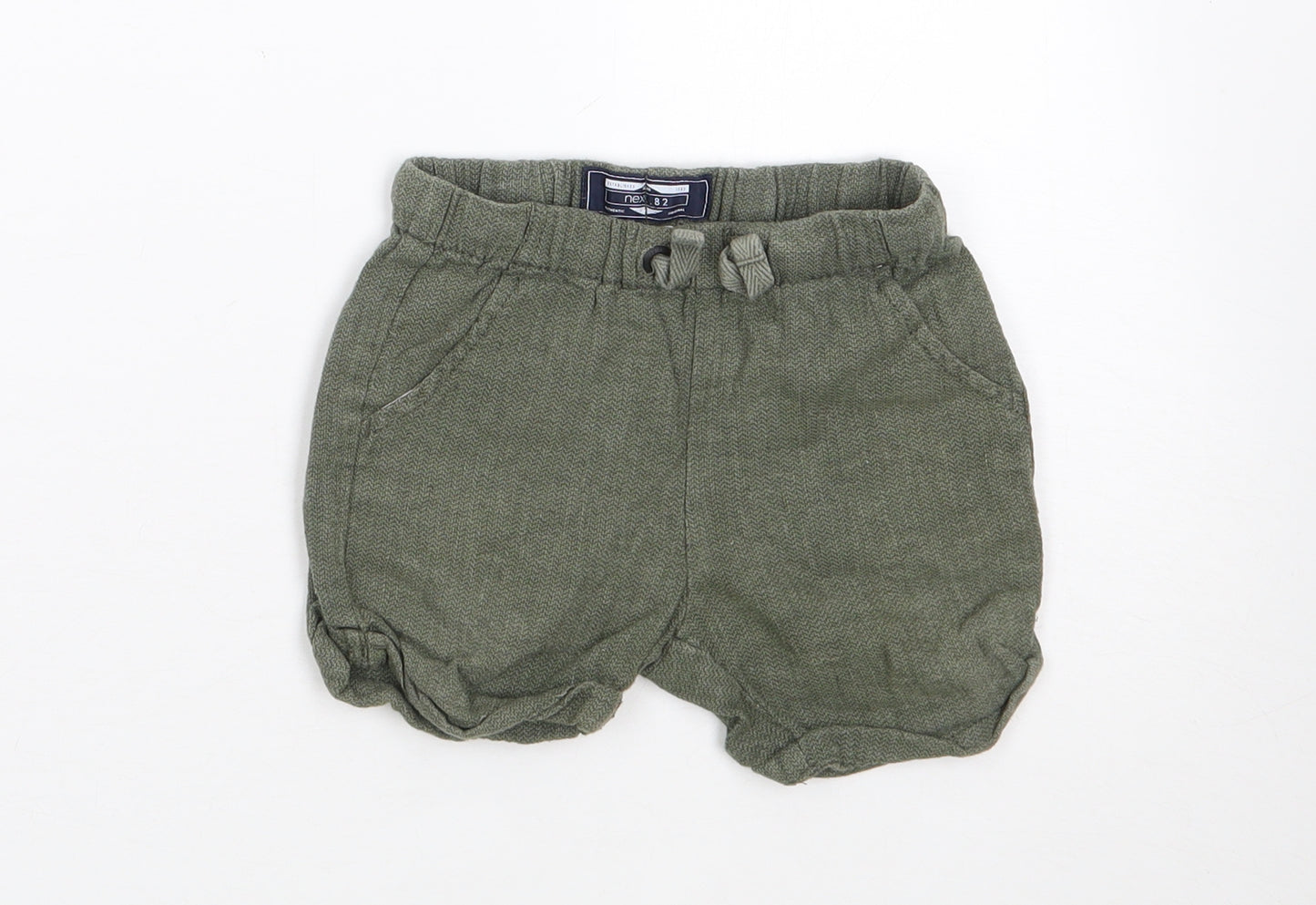 NEXT Boys Green  Linen Cropped Trousers Size 9-12 Months  Drawstring