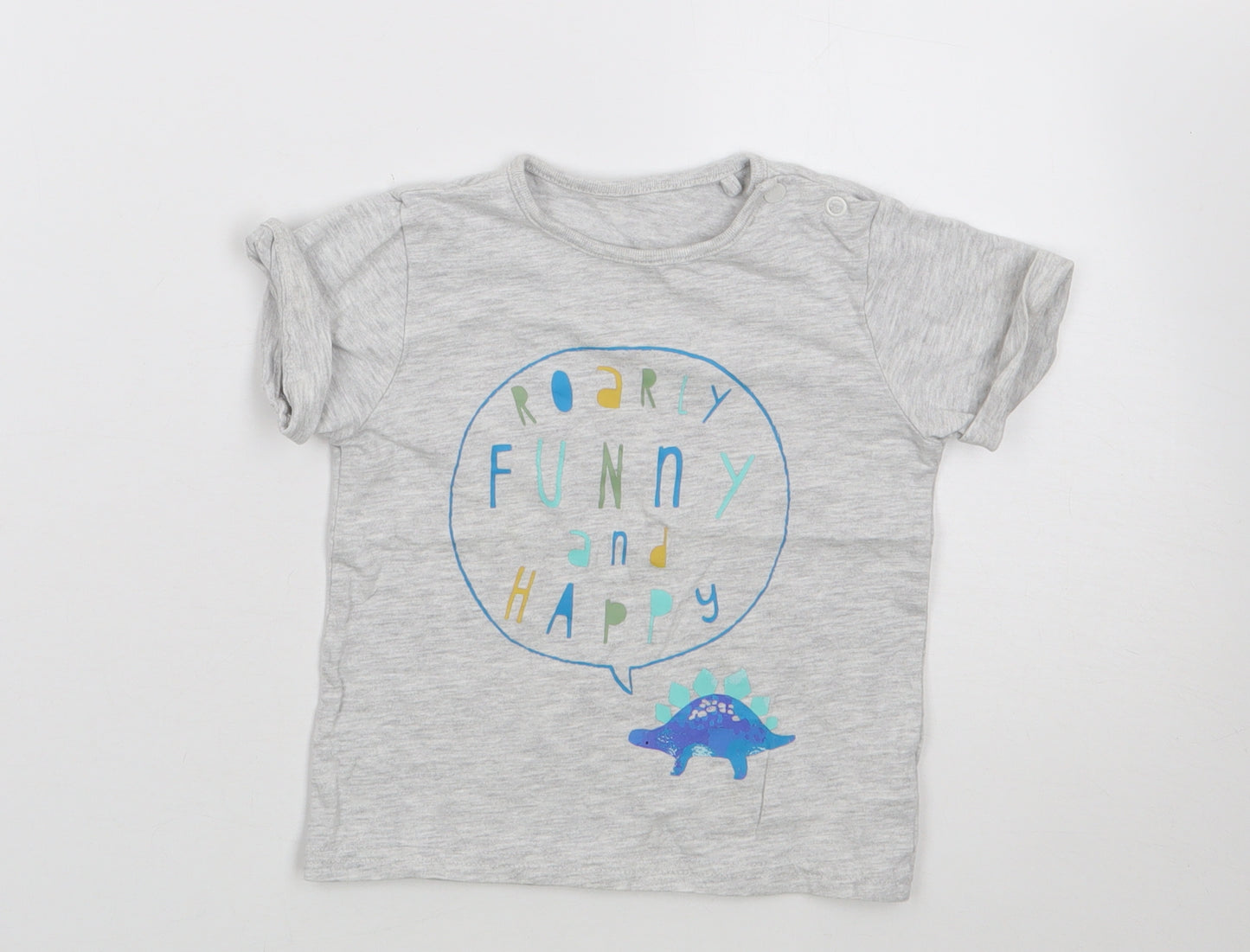 TU Boys Grey  Cotton Jersey T-Shirt Size 12-18 Months Crew Neck Pullover - Dinosaur