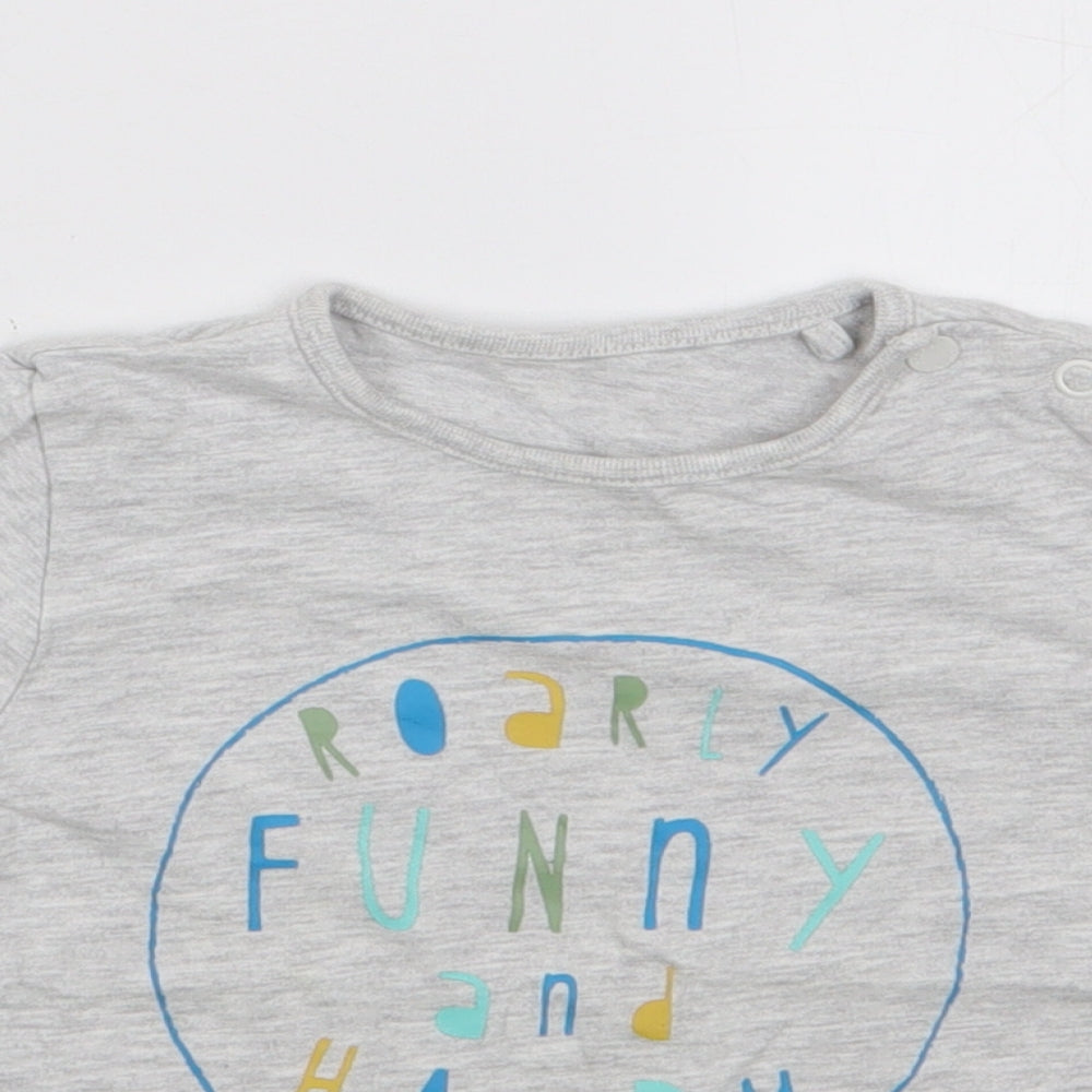 TU Boys Grey  Cotton Jersey T-Shirt Size 12-18 Months Crew Neck Pullover - Dinosaur