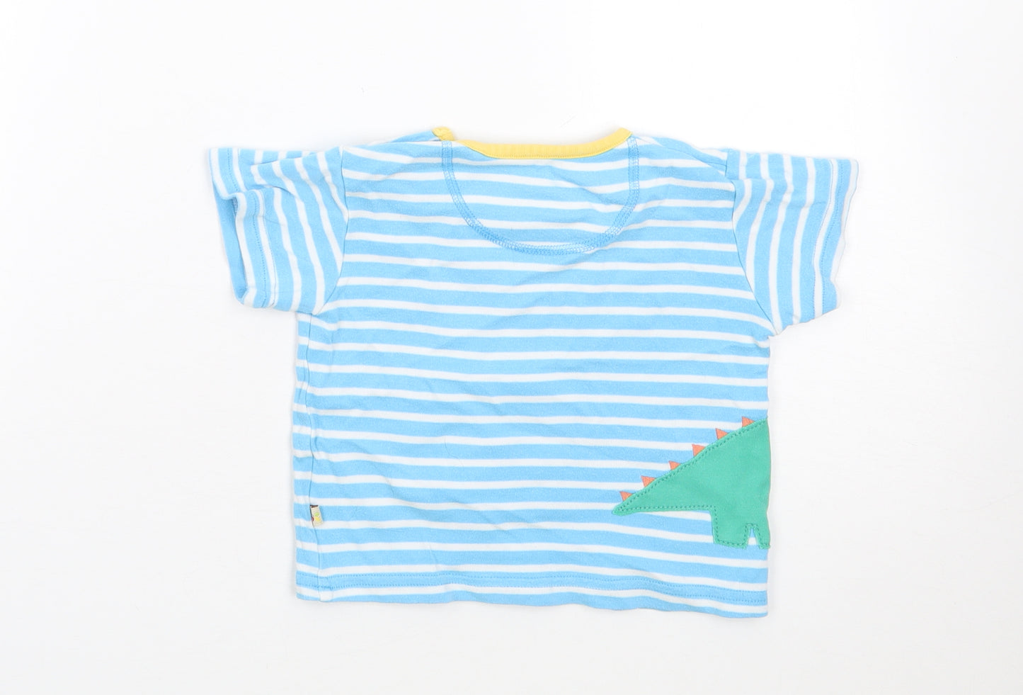 Frugi Boys Blue Striped Cotton Jersey T-Shirt Size 6-9 Months Crew Neck Pullover - Dinosaur