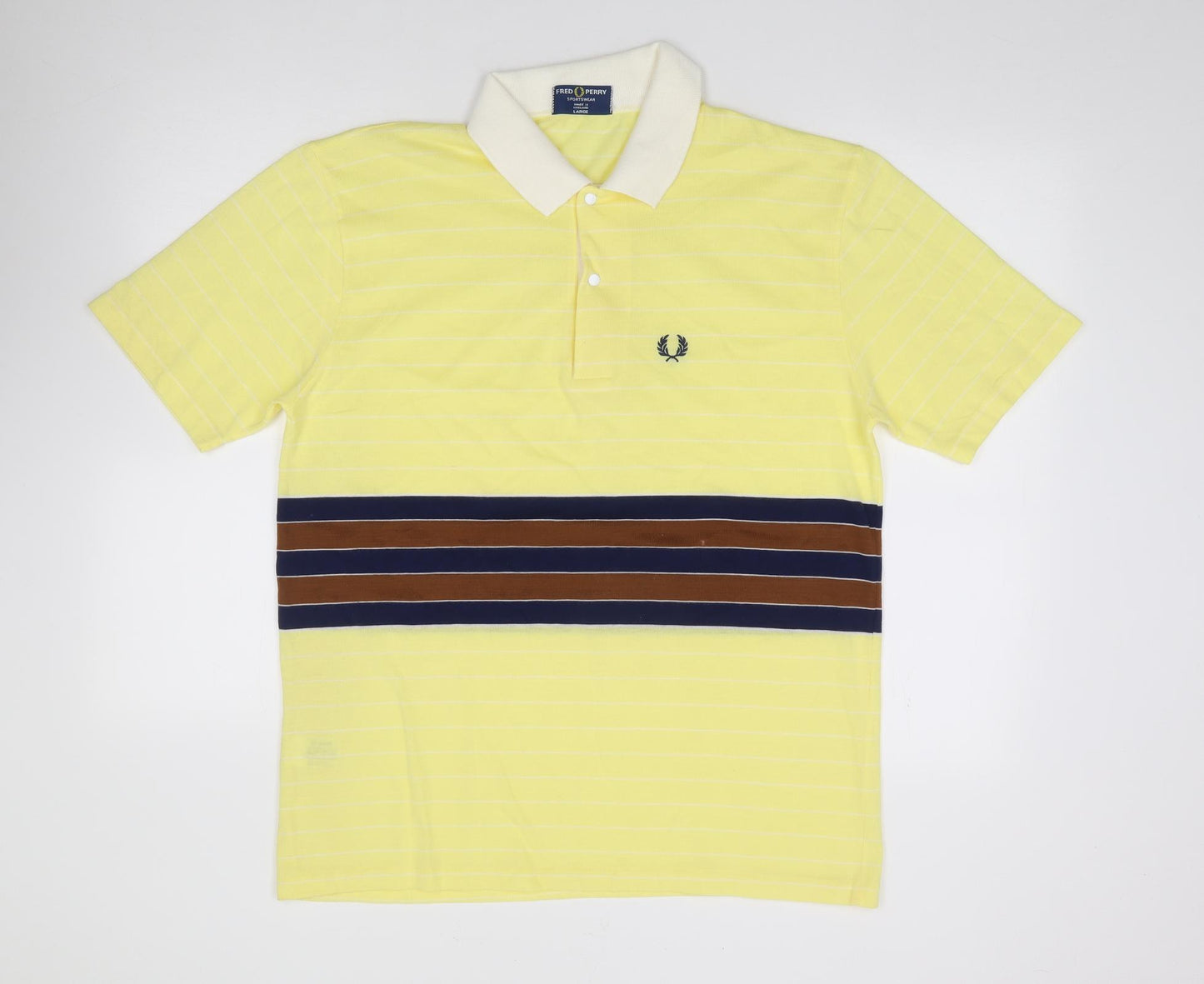 Fred Perry Mens Yellow Striped Cotton  Polo Size L Collared Pullover