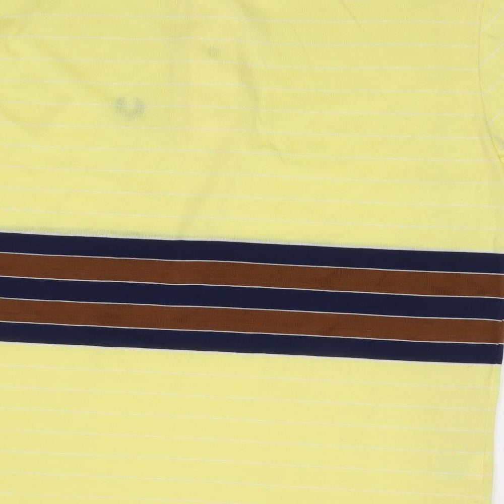 Fred Perry Mens Yellow Striped Cotton  Polo Size L Collared Pullover
