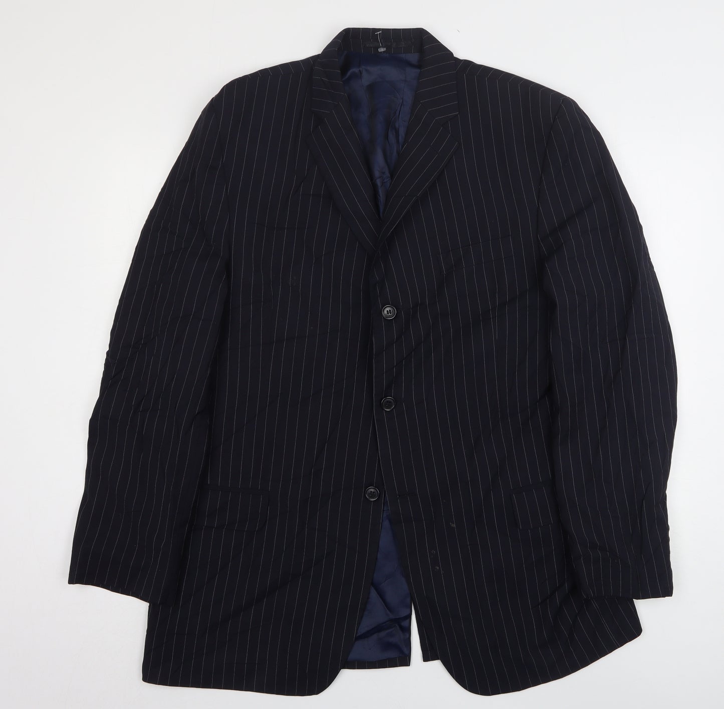 Daniel Hechter Mens Black Striped Wool Jacket Suit Jacket Size 44