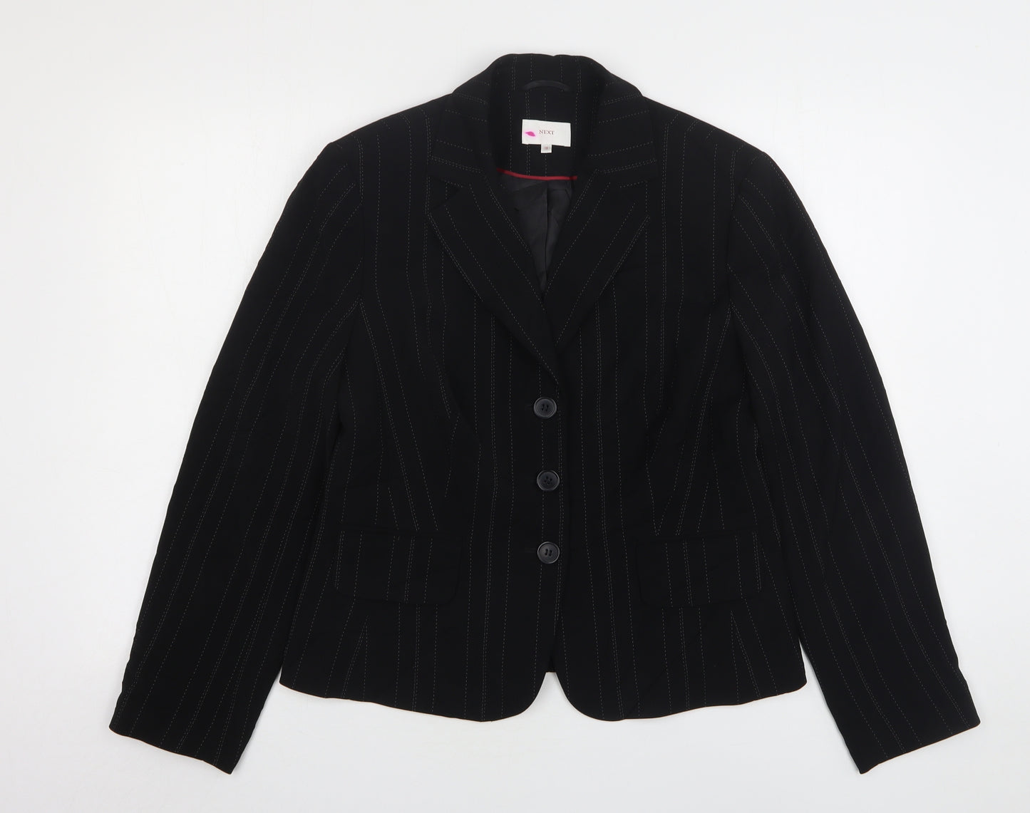 NEXT Womens Black Striped Polyester Jacket Suit Jacket Size 16