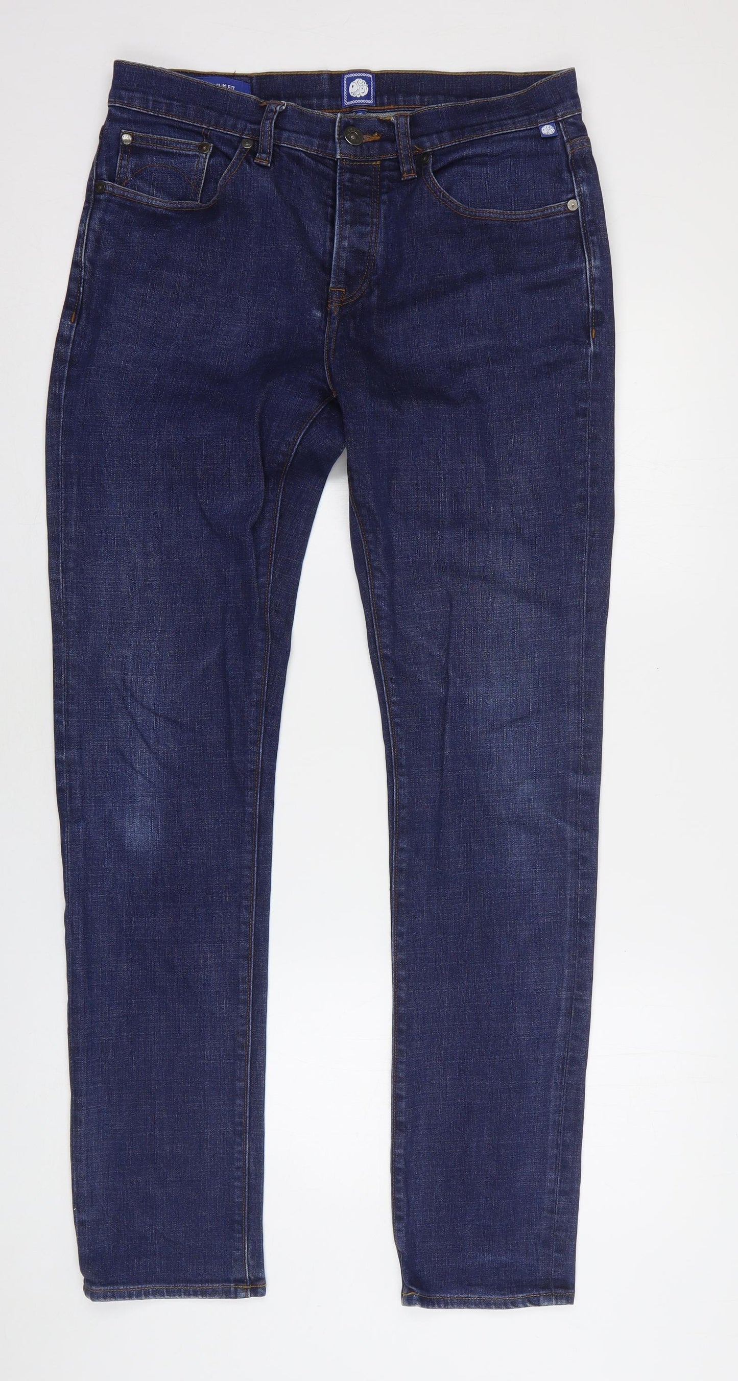 Pretty Green Mens Blue  Cotton Straight Jeans Size 32 L33 in Slim