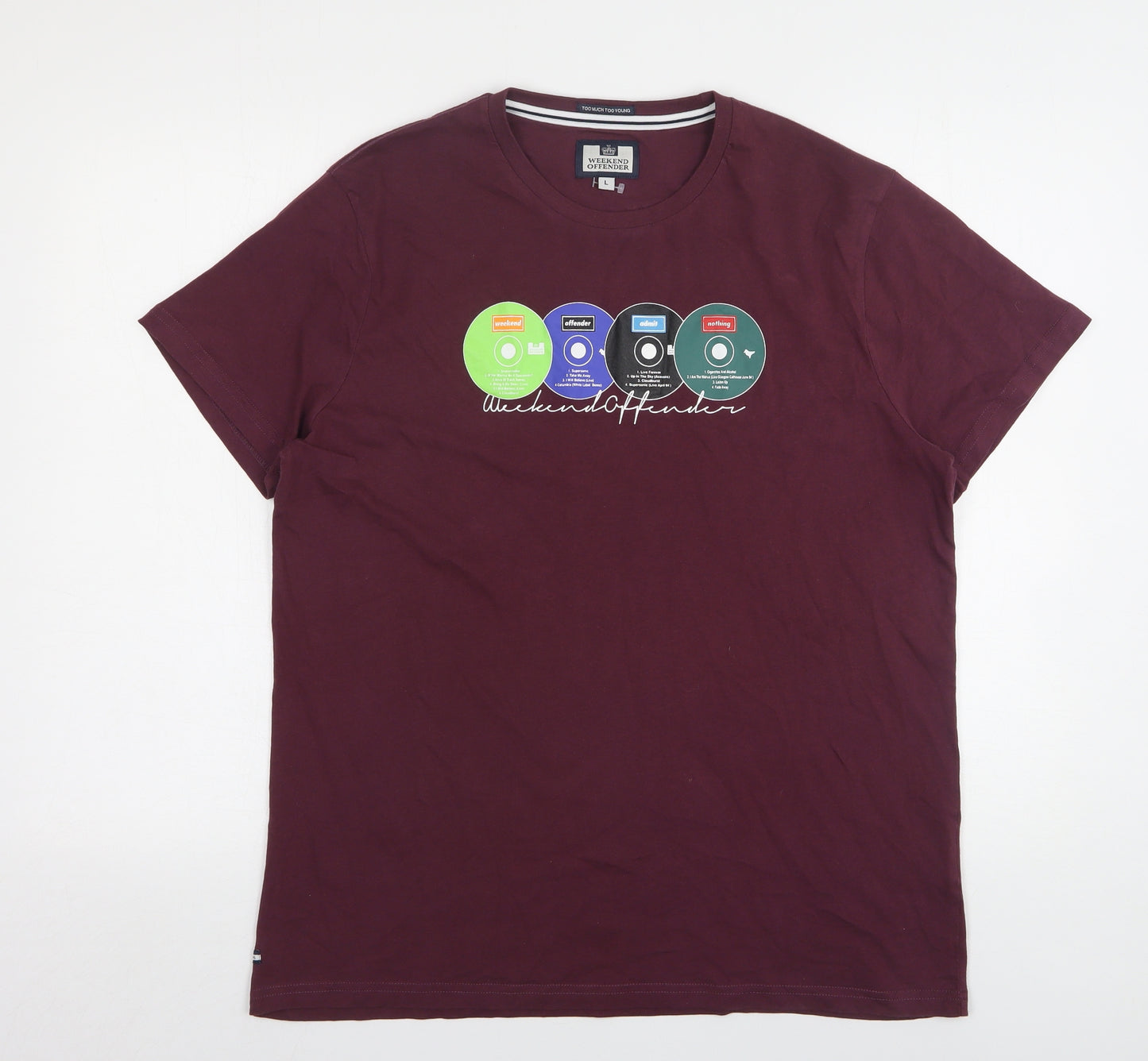 Weekend Offender Mens Purple  Cotton  T-Shirt Size L Round Neck