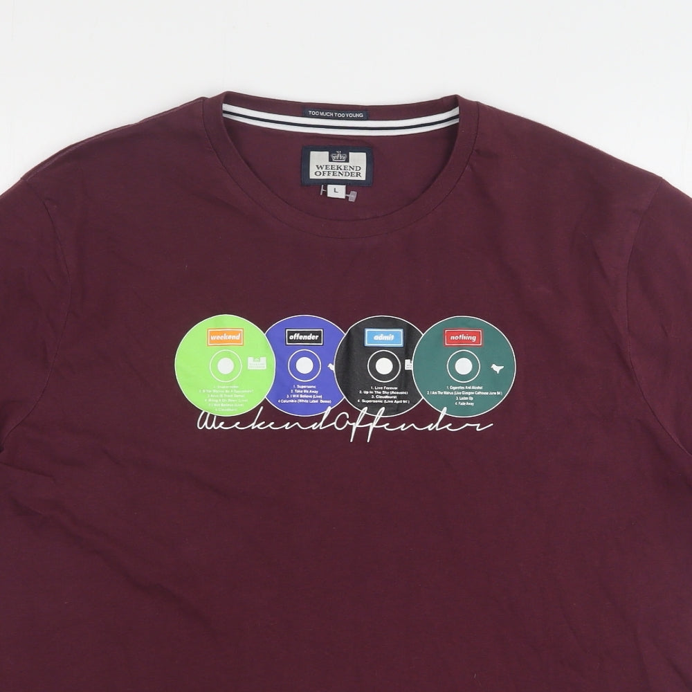 Weekend Offender Mens Purple  Cotton  T-Shirt Size L Round Neck