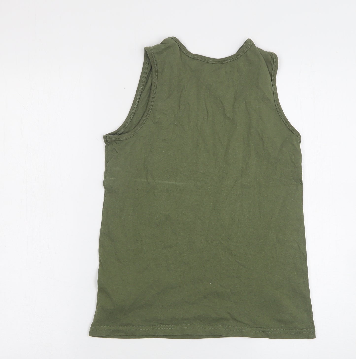 Primark Boys Green  Cotton Basic Tank Size 10-11 Years Round Neck