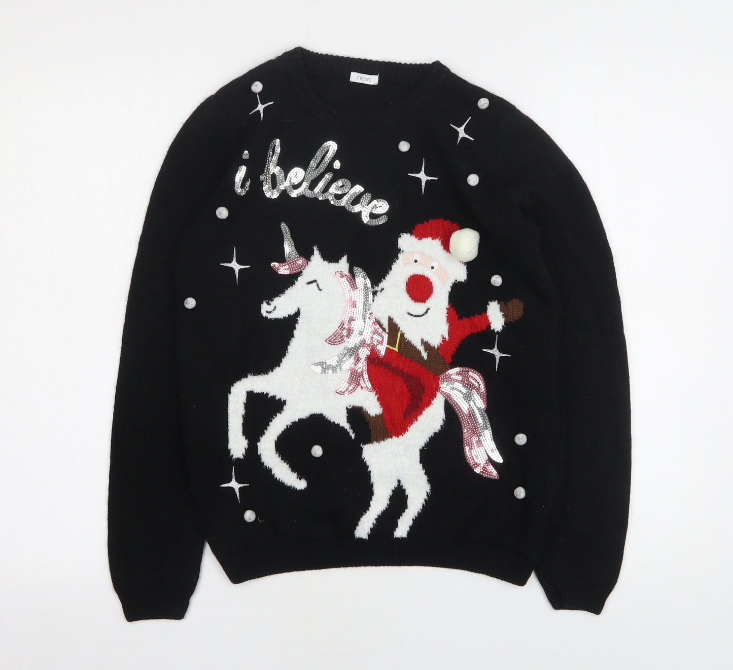 NEXT Girls Black Round Neck  Acrylic Pullover Jumper Size 13 Years   - Christmas