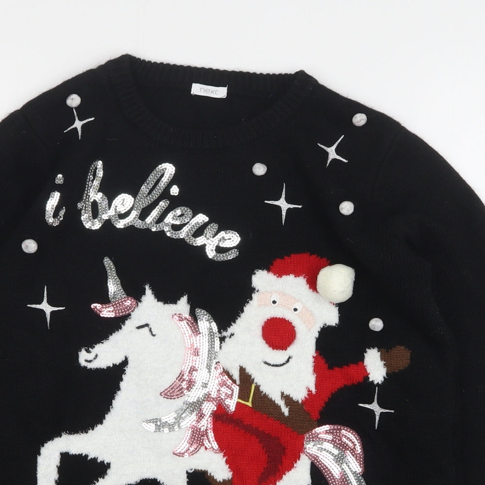 NEXT Girls Black Round Neck  Acrylic Pullover Jumper Size 13 Years   - Christmas