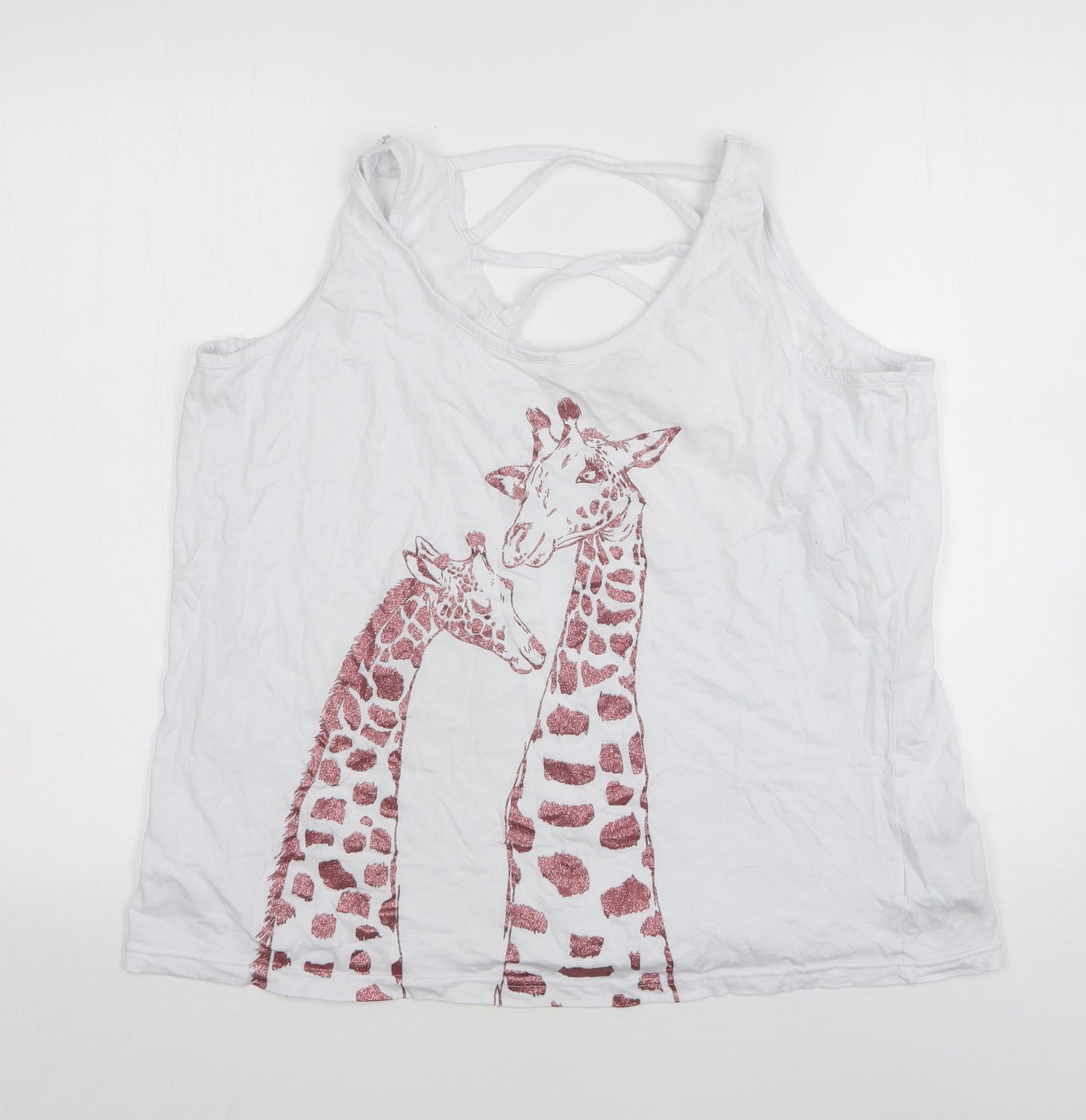 VAon  Womens White Animal Print Cotton Basic Tank Size 20 Round Neck - Giraffes
