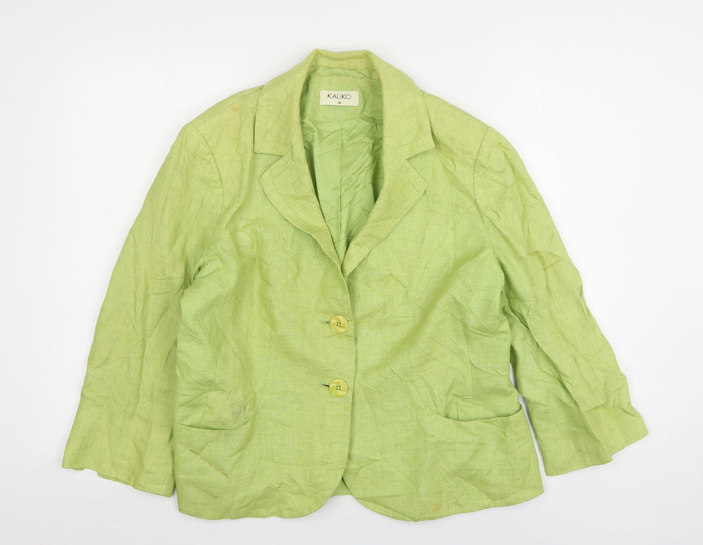 Kaliko Womens Green  Linen Jacket Suit Jacket Size 16