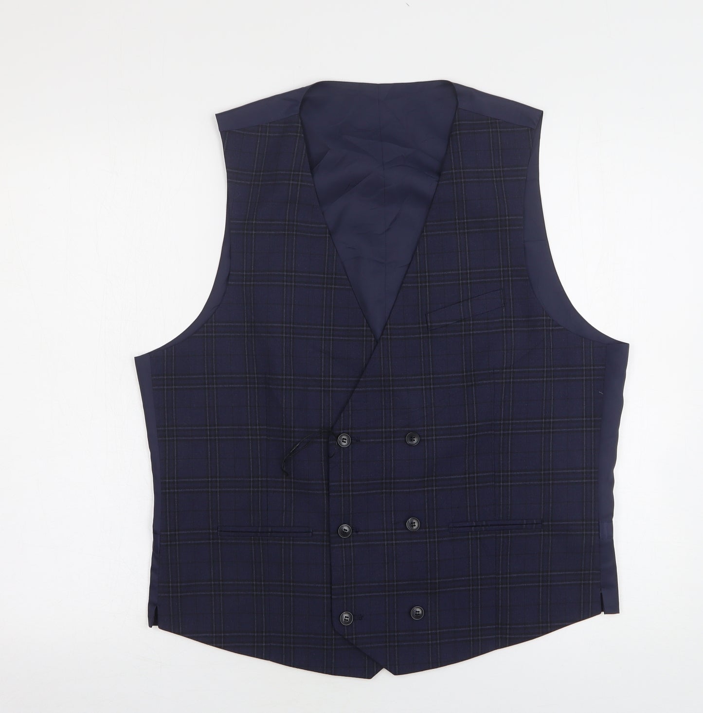 Marks and Spencer Mens Blue Plaid Polyester Jacket Suit Waistcoat Size L