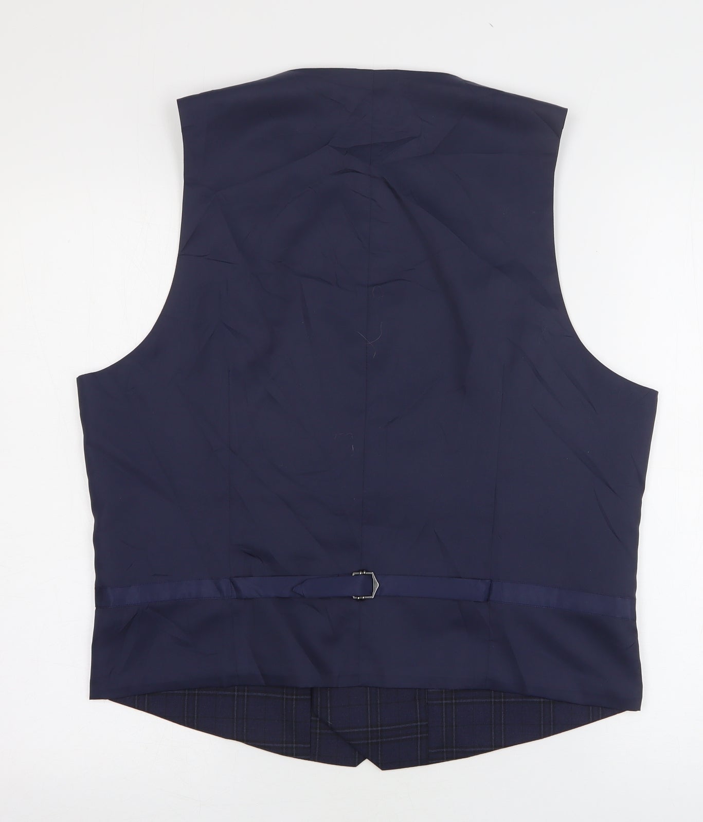 Marks and Spencer Mens Blue Plaid Polyester Jacket Suit Waistcoat Size L