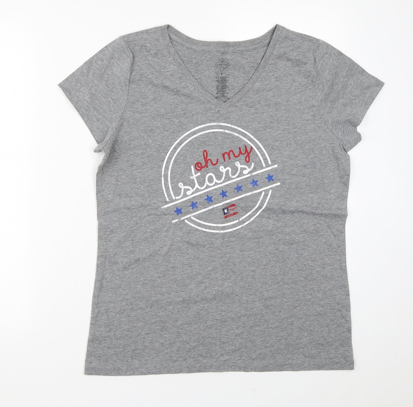 St. John's Bay Womens Grey  Cotton Basic T-Shirt Size M V-Neck