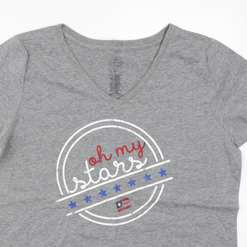 St. John's Bay Womens Grey  Cotton Basic T-Shirt Size M V-Neck