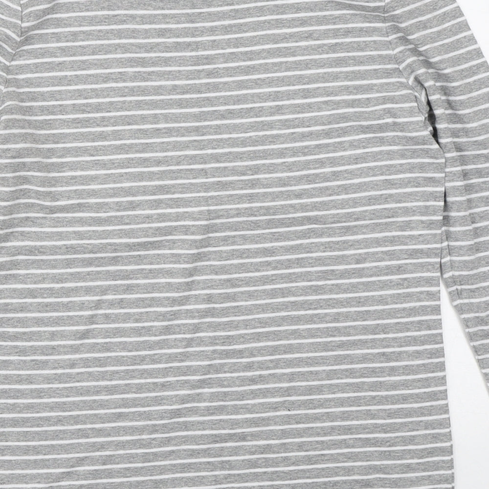 Marks & Spencer Womens Grey Striped 100% Cotton Basic T-Shirt Size 14 Round Neck