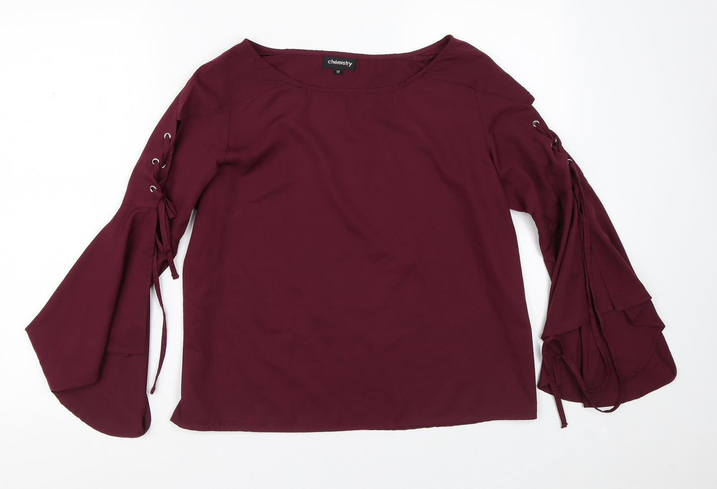 Chemistry Womens Red  Polyester Basic Blouse Size 12 Round Neck - Bell Sleeve