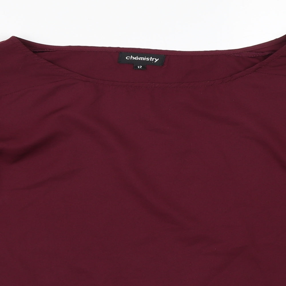 Chemistry Womens Red  Polyester Basic Blouse Size 12 Round Neck - Bell Sleeve