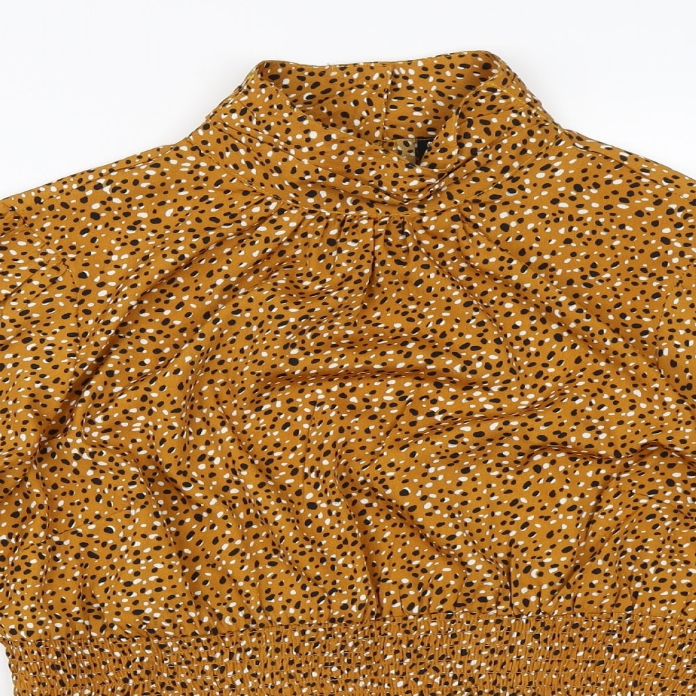 Influence Womens Orange Animal Print Polyester Basic Blouse Size 16 High Neck